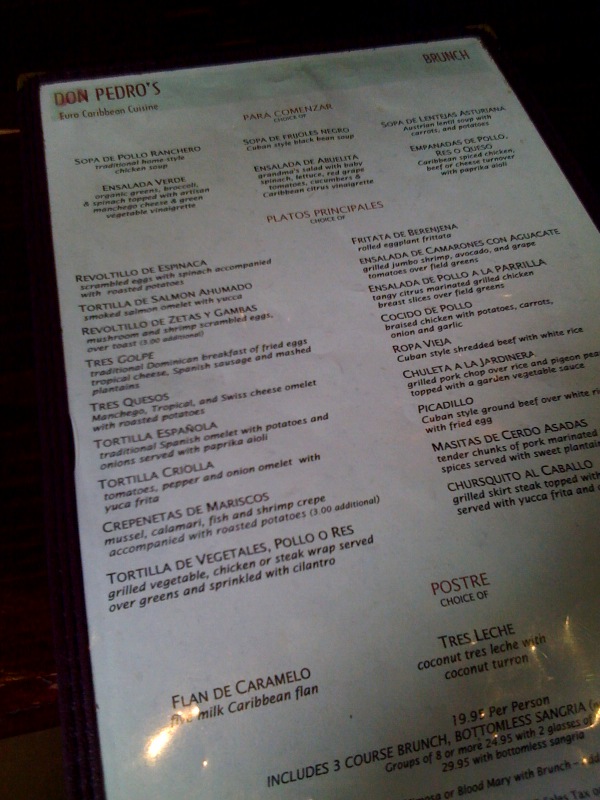 Don Pedro's Menu