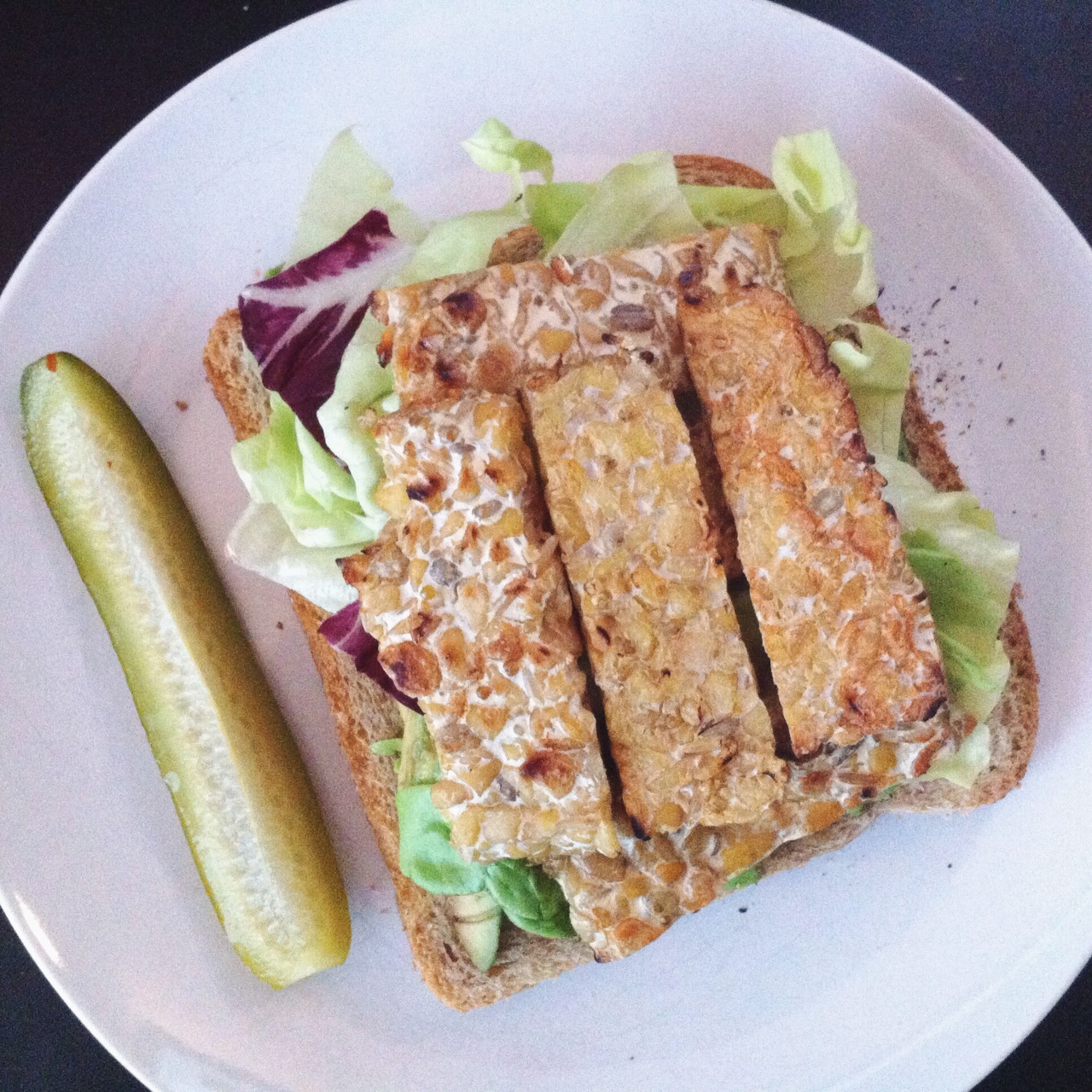 Tempeh Avocado Sandwich and Pickle