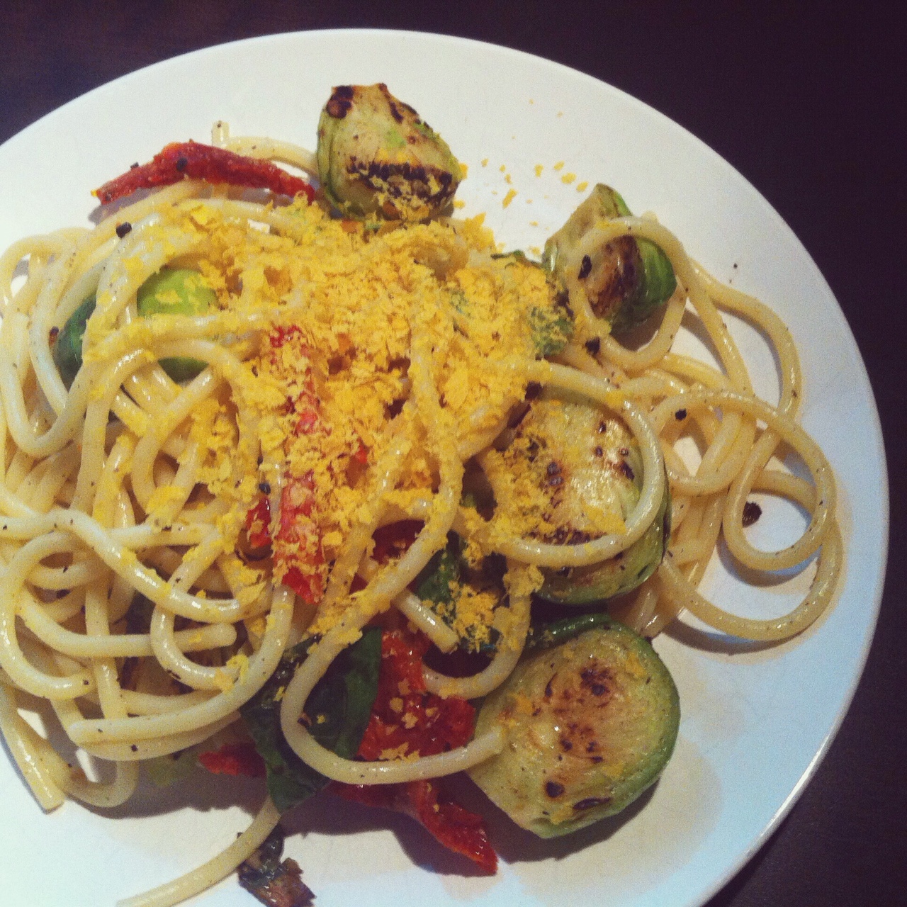 Spaghetti with Brussels Sprouts and Tomatoes