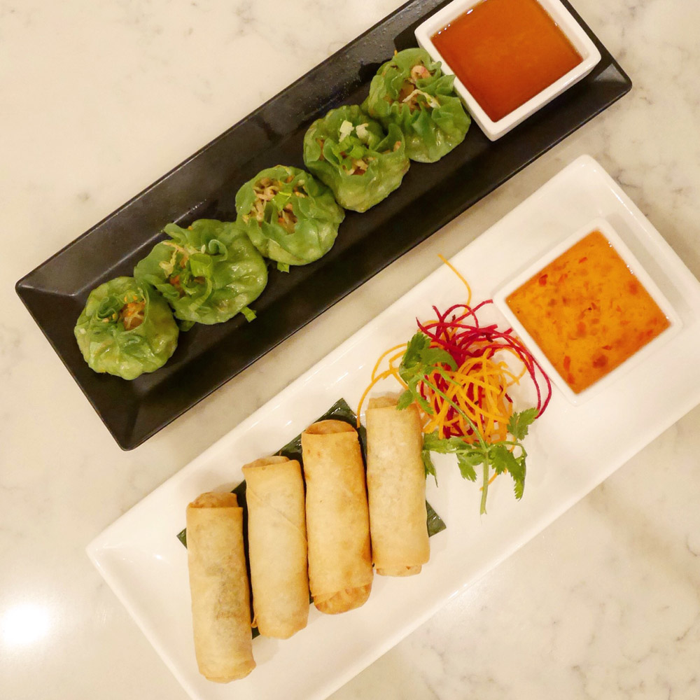 Vegan Crispy Spring Rolls, Emerald Vegetable Dumplings, Bangkok Cuisine