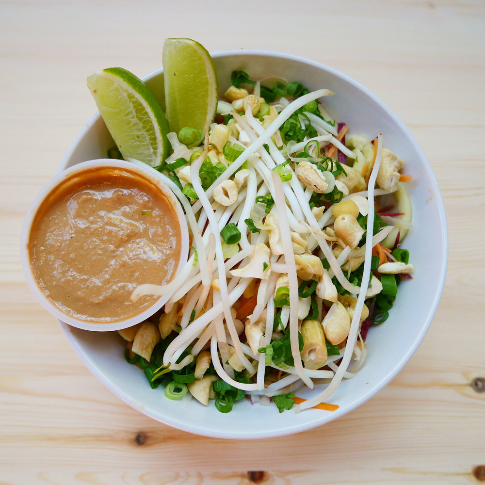 Daikon Rainbow Carrot Pad Thai, Forelle Raw Vegan Plant-Based Meal Delivery, Portland