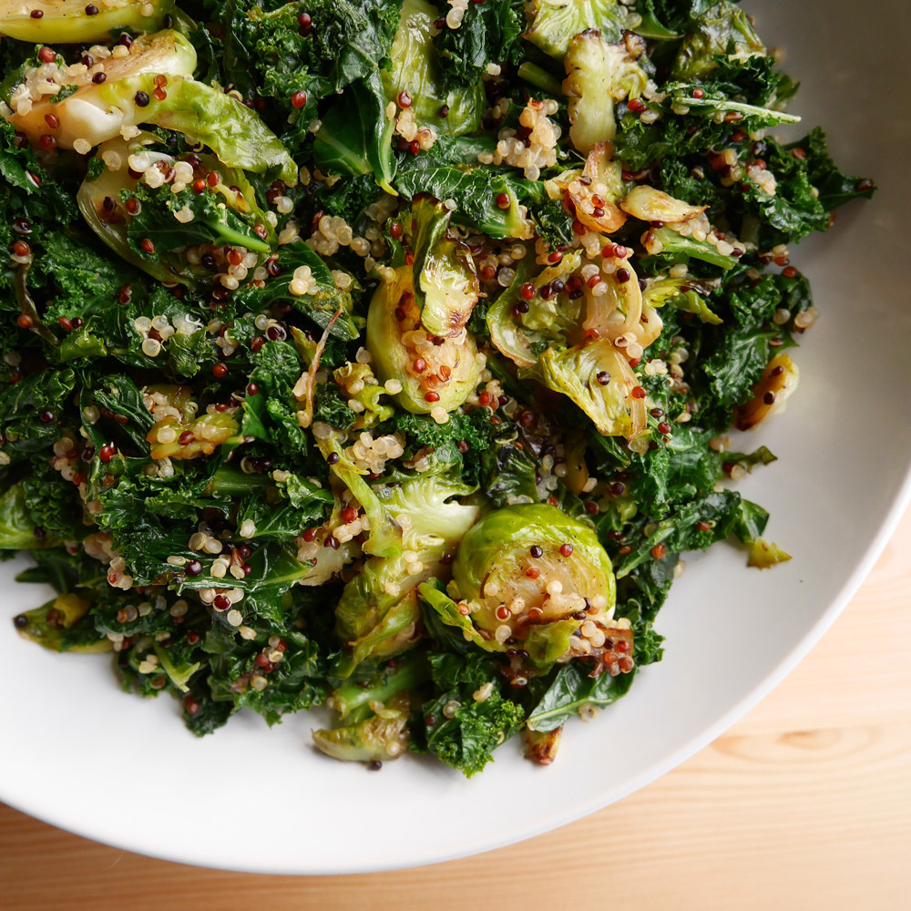 Kale & Brussels Sprouts with Quinoa recipe, Vegan Thanksgiving