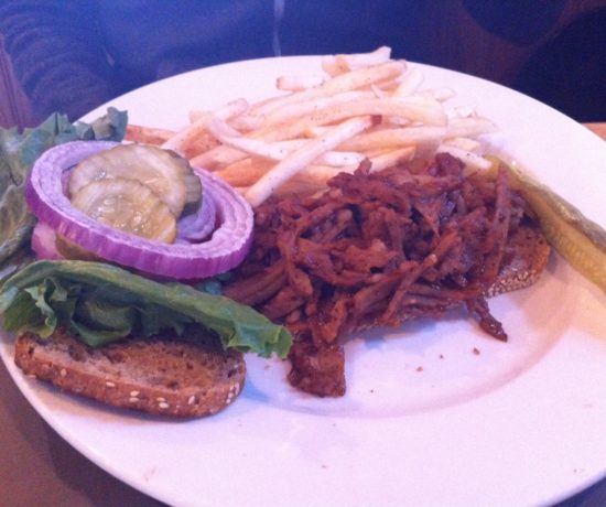 BBQ Pulled Seitan Sandwich, Double Wide Grill