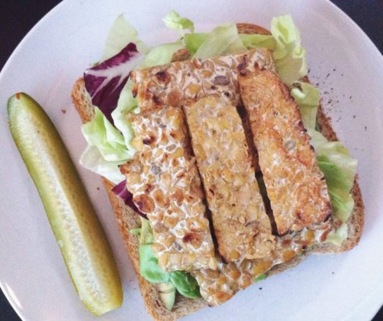 Tempeh Avocado Sandwich and Pickle