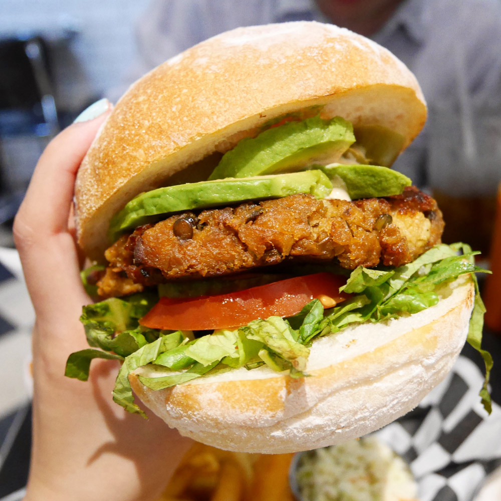The Gutbuster Vegan Burger, Champ's Diner