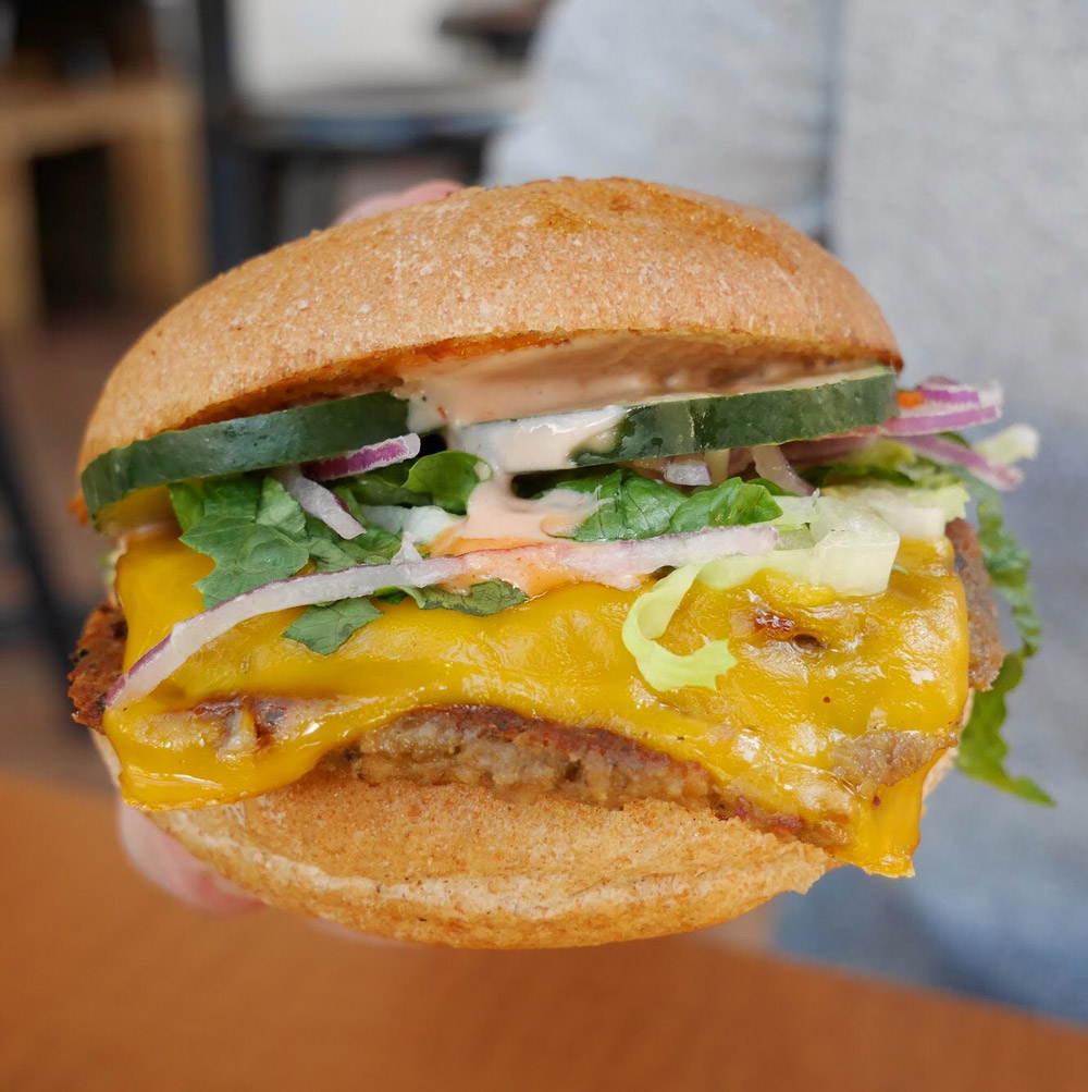 Vegan Double Cheeseburger, Native Foods Cafe, Bridgeport Village