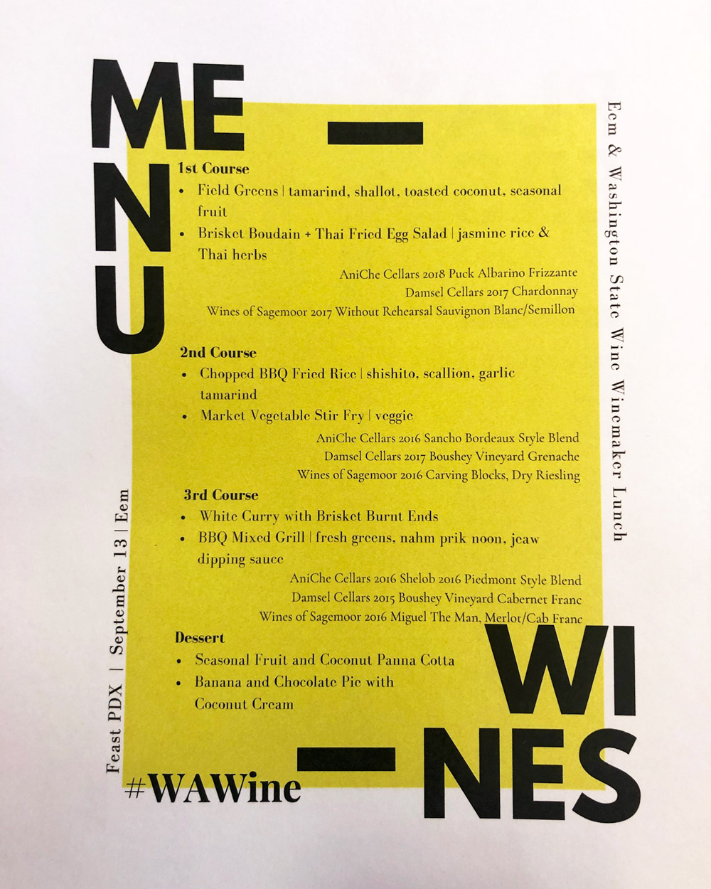Feast 2019: Washington Winemaker Lunch at Eem, Portland