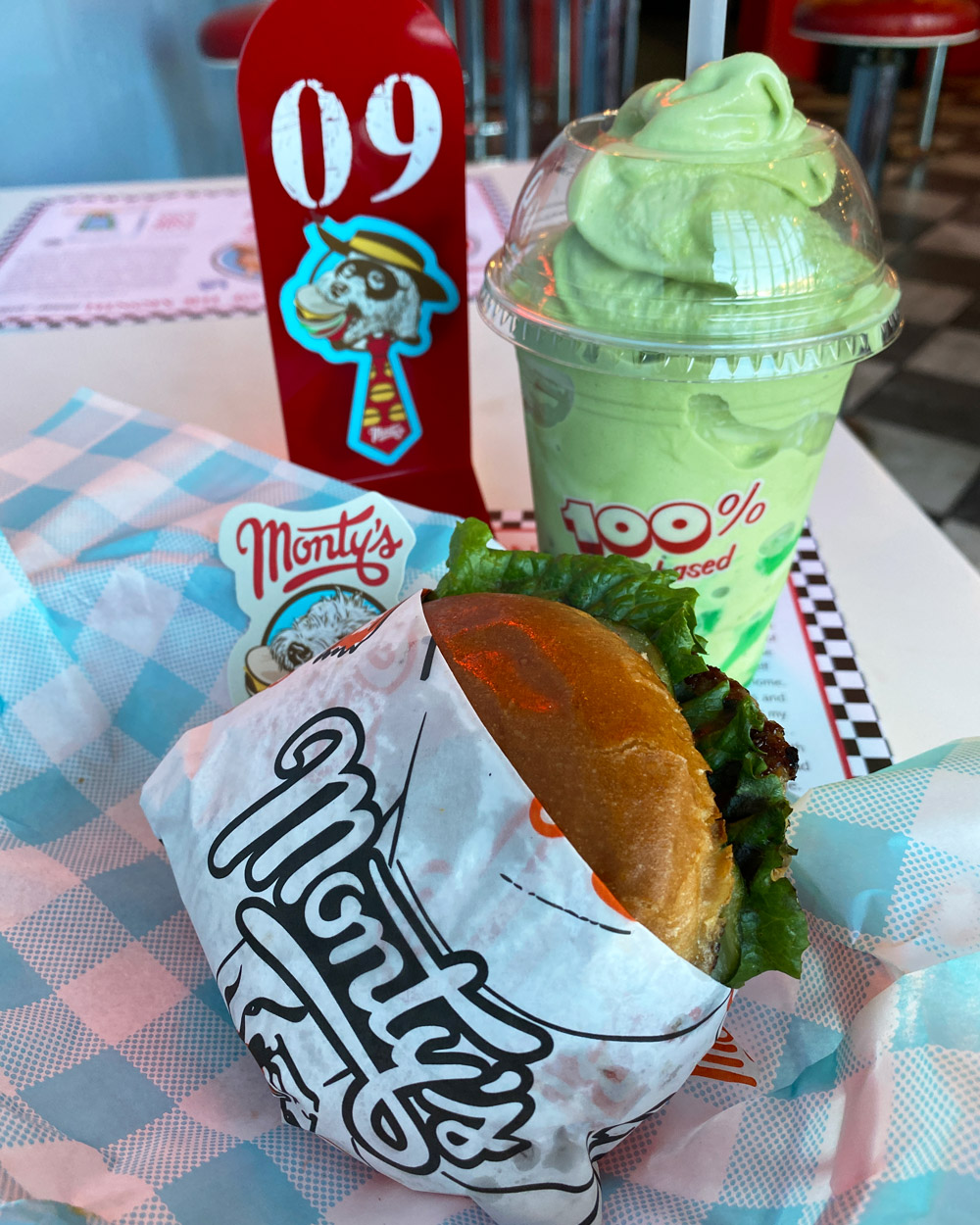 Monty's Good Burger and matcha shake